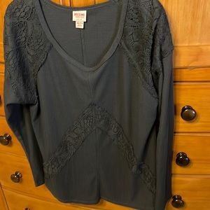 Mossimo Supply Co Waffle Knit Long Sleeve Tee with Lace Detail